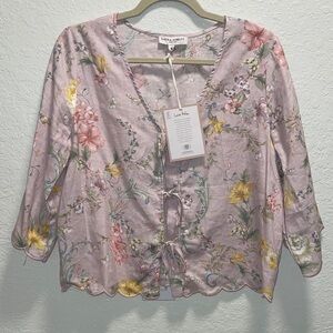 Laura Ashley Pastel Pink Floral Tie-Front Blouse